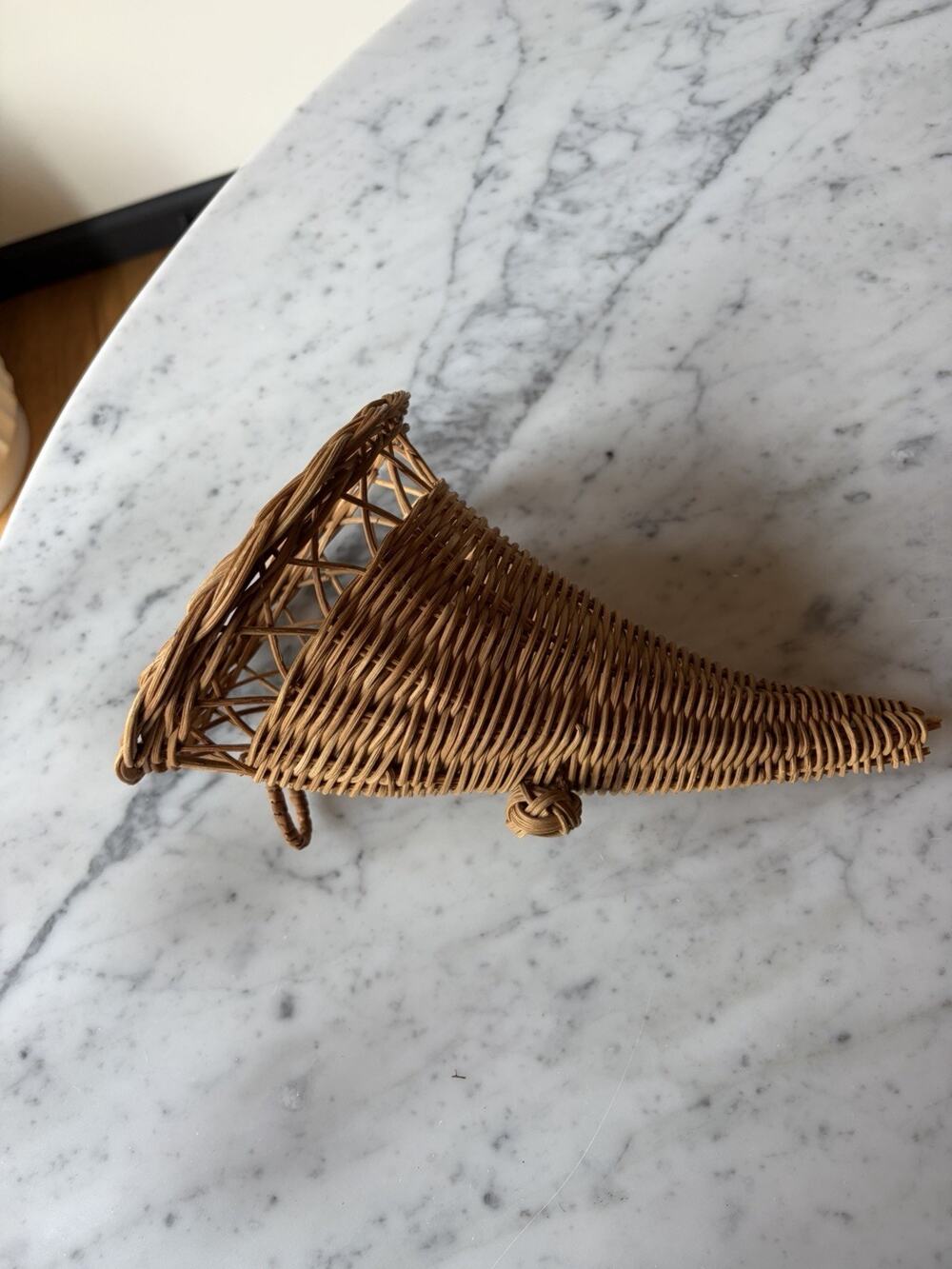 Handmade Woven Wicker Brown Conical Hanging Basket Wall Pocket